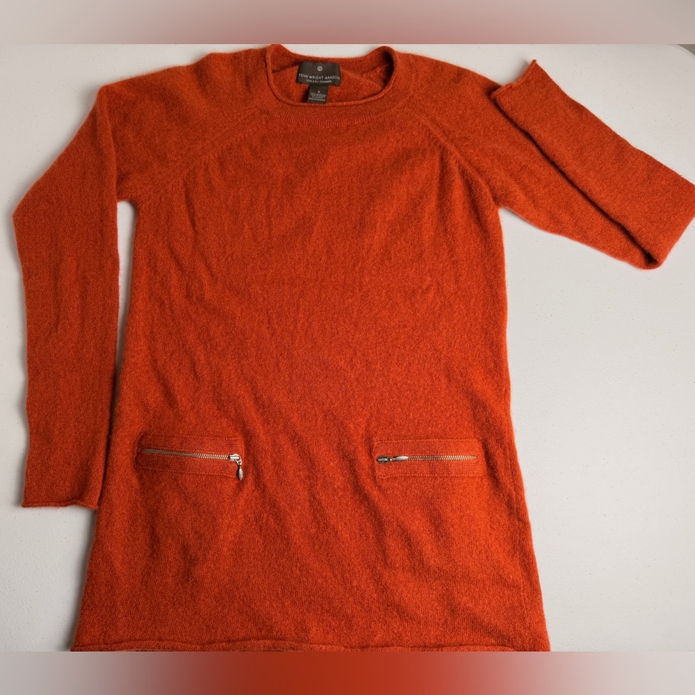 ORANGE CASHMERE SWEATER FENN WRIGHT MANSON 100% 2-PLY CASHMERE